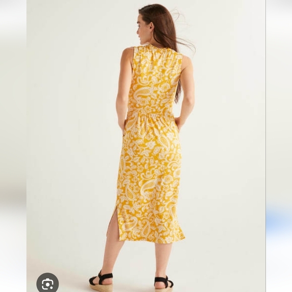 Boden Eliza Yellow Paisley Sleeveless Jersey Summer Midi Dress Size 2 - Picture 3 of 8